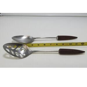 VTG Androck BULLET Lg Serving/Cooking & Lg Slotted Spoons Brn Bakelite, Set of 2